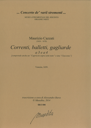Book cover for Correnti, balletti, gagliarde a 3 e 4 op.4 (Venezia, 1659)