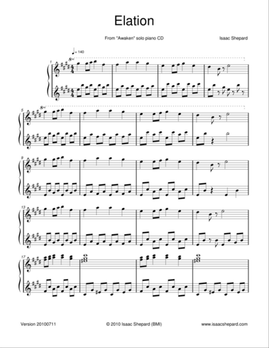 Elation Piano Solo scores gallery preview page 1
