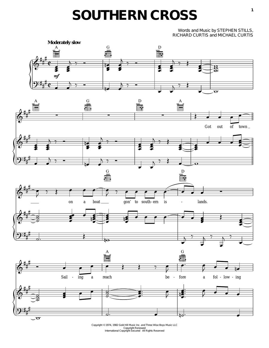 Southern Cross Southern Cross Piano, Vocal, Guitar scores gallery preview page 1