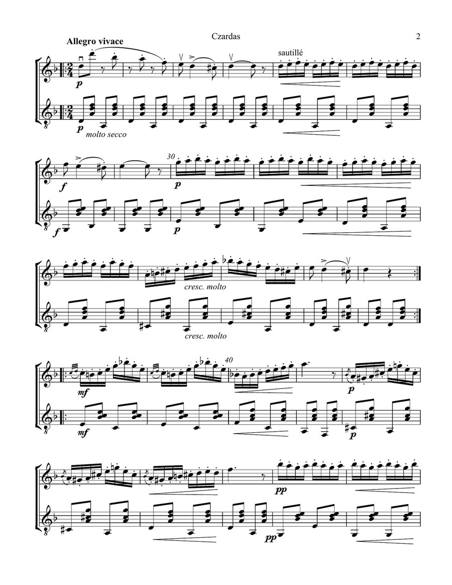 Czardas for violin and guitar String Duet scores gallery preview page 3
