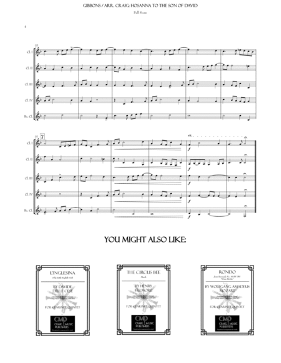 Hosanna to the Son of David (CQ5) Clarinet Quintet scores gallery preview page 5