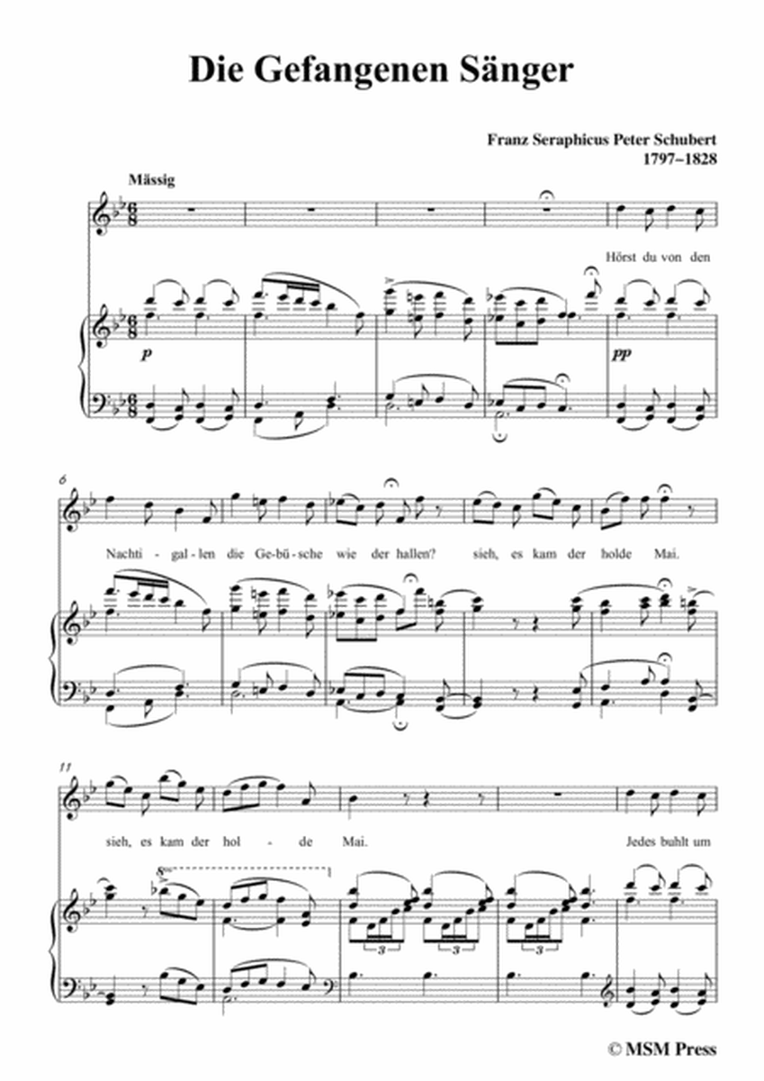 Schubert-Die Gefangenen Sänger,in B flat Major,for Voice&Piano image number null