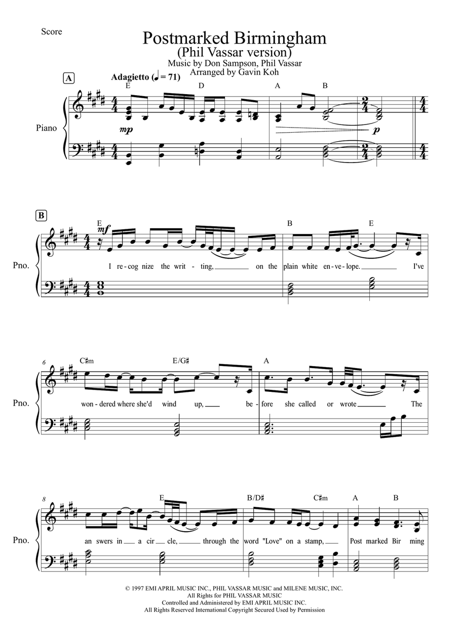 Postmarked Birmingham Piano, Vocal, Guitar scores gallery preview page 1