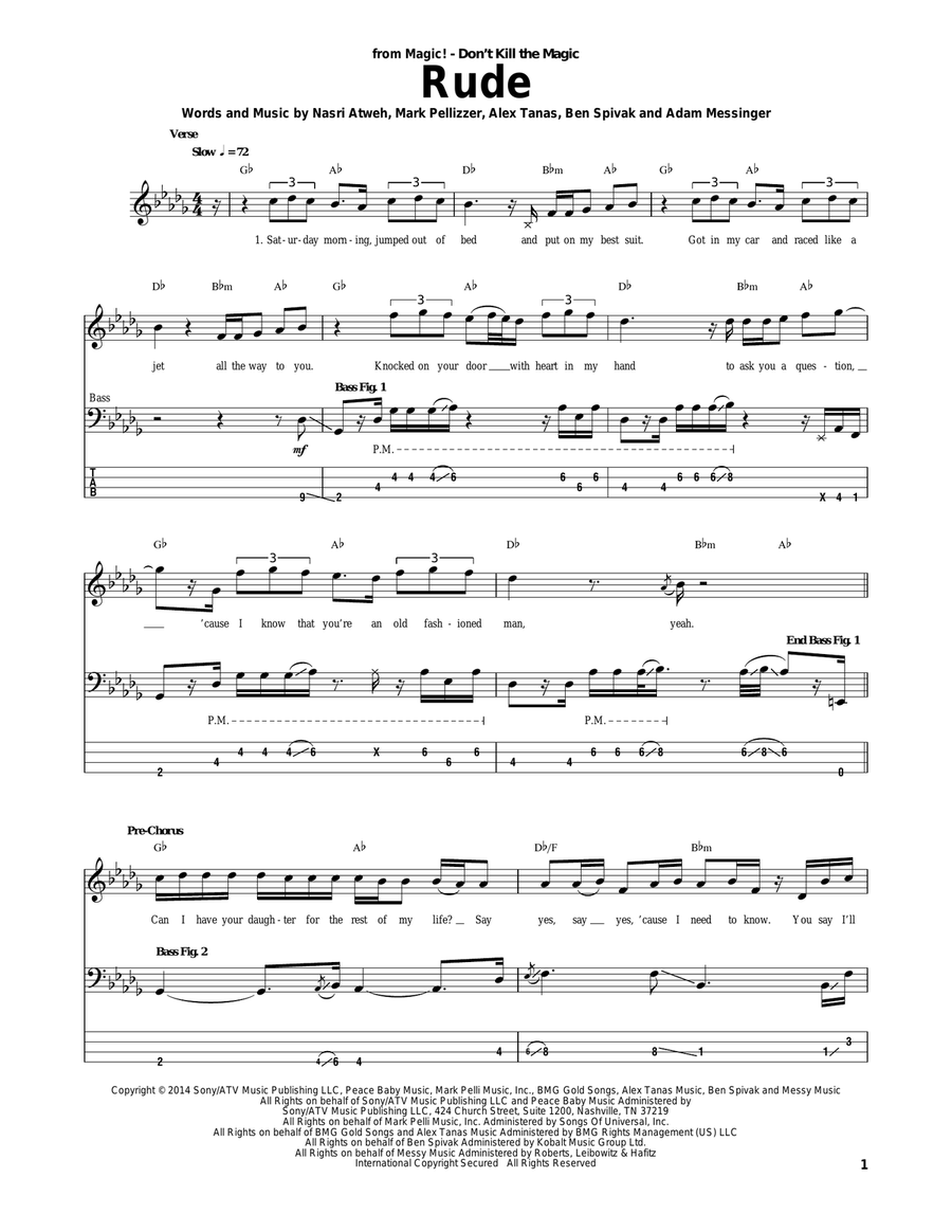 Rude Rude Guitar Tablature scores gallery preview page 1