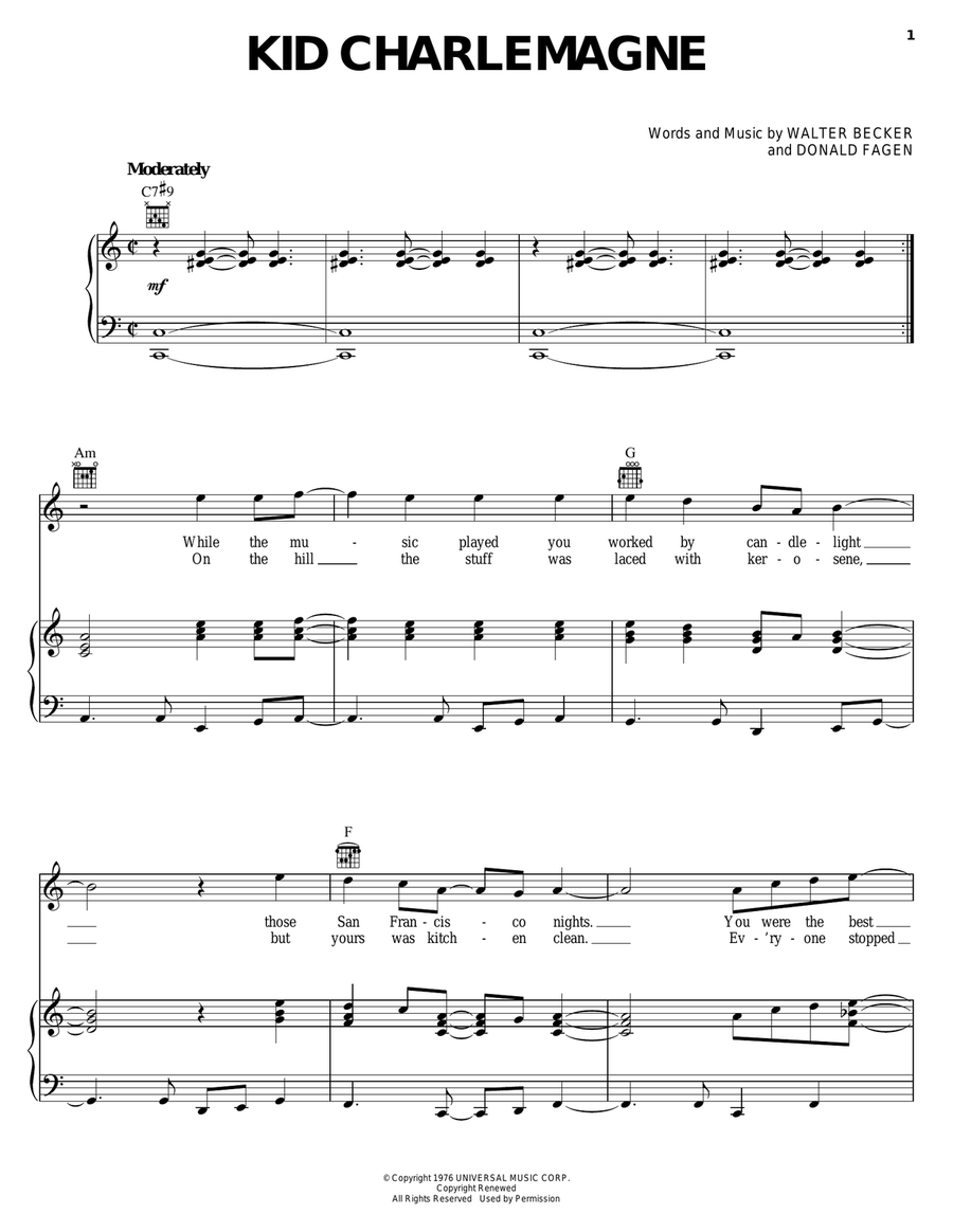 Kid Charlemagne Piano, Vocal, Guitar scores gallery preview page 1