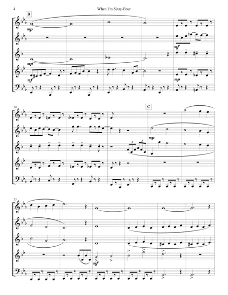 When I'm Sixty-four Woodwind Quintet scores gallery preview page 4