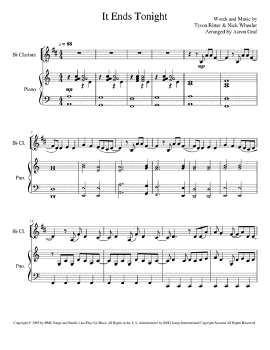 It Ends Tonight Clarinet Solo scores gallery preview page 1