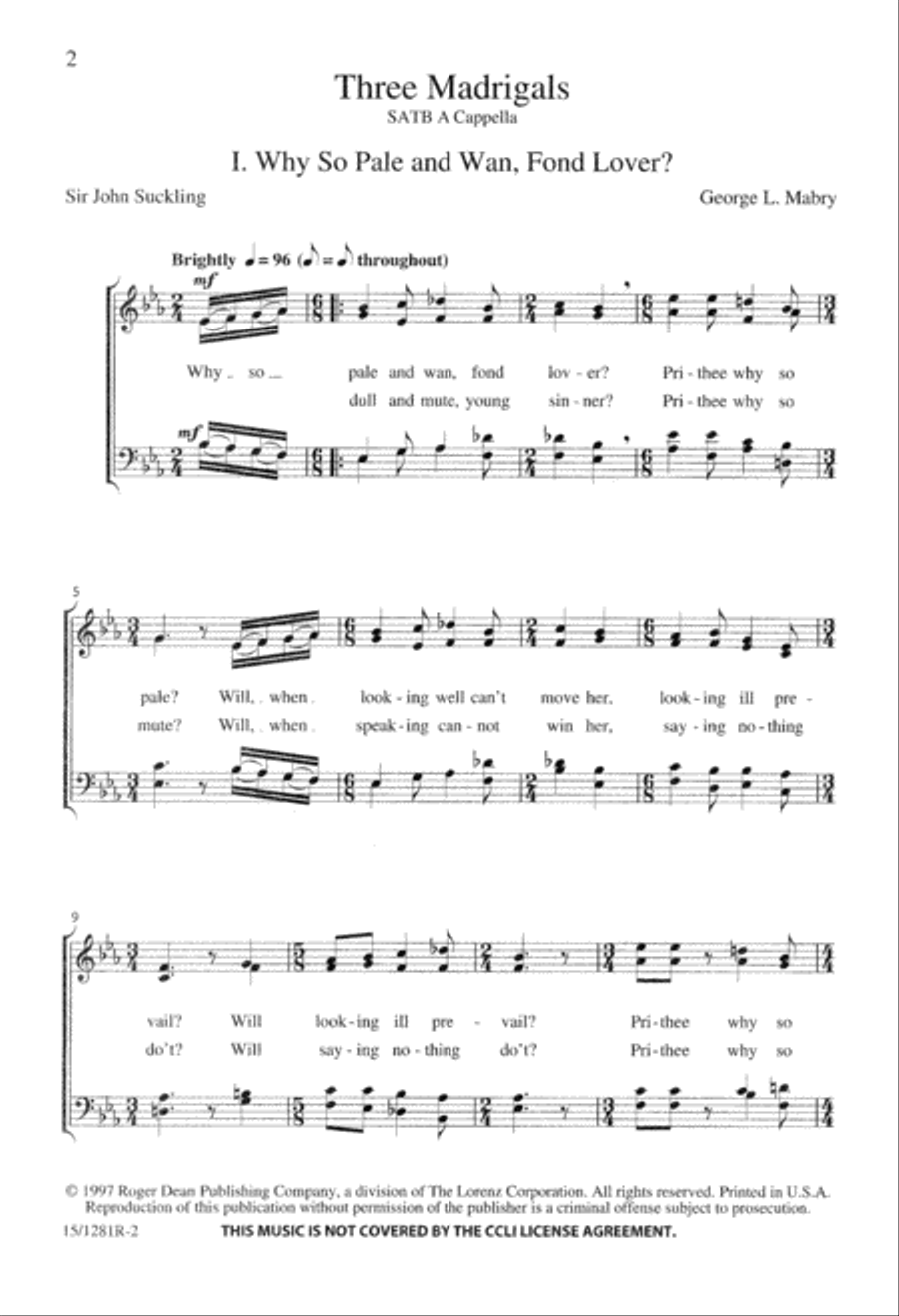 Three Madrigals Three Madrigals 4-Part scores gallery preview page 2