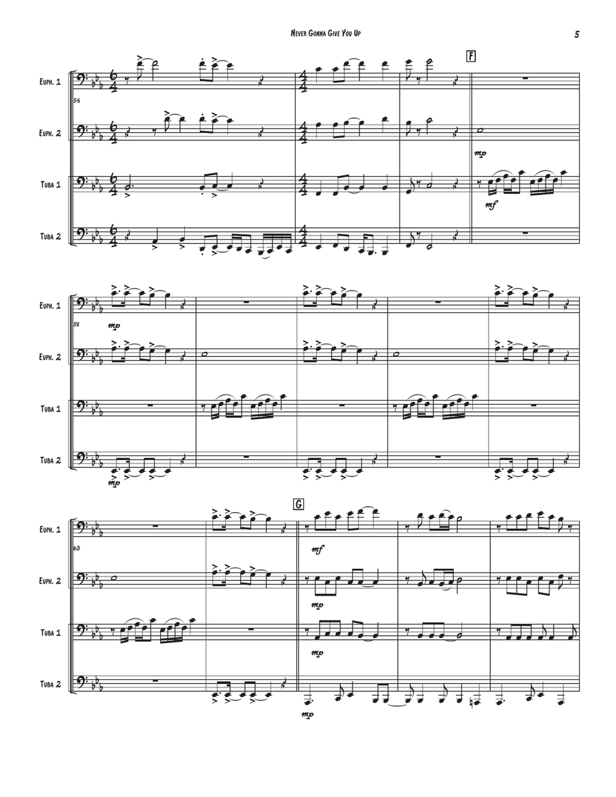 Never Gonna Give You Up Never Gonna Give You Up Brass Quartet scores gallery preview page 5