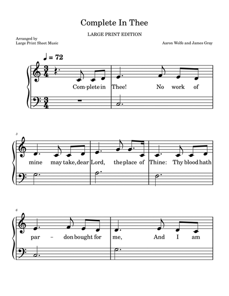Complete In Thee LARGE PRINT Easy Piano Praise and Worship Hymn image number null