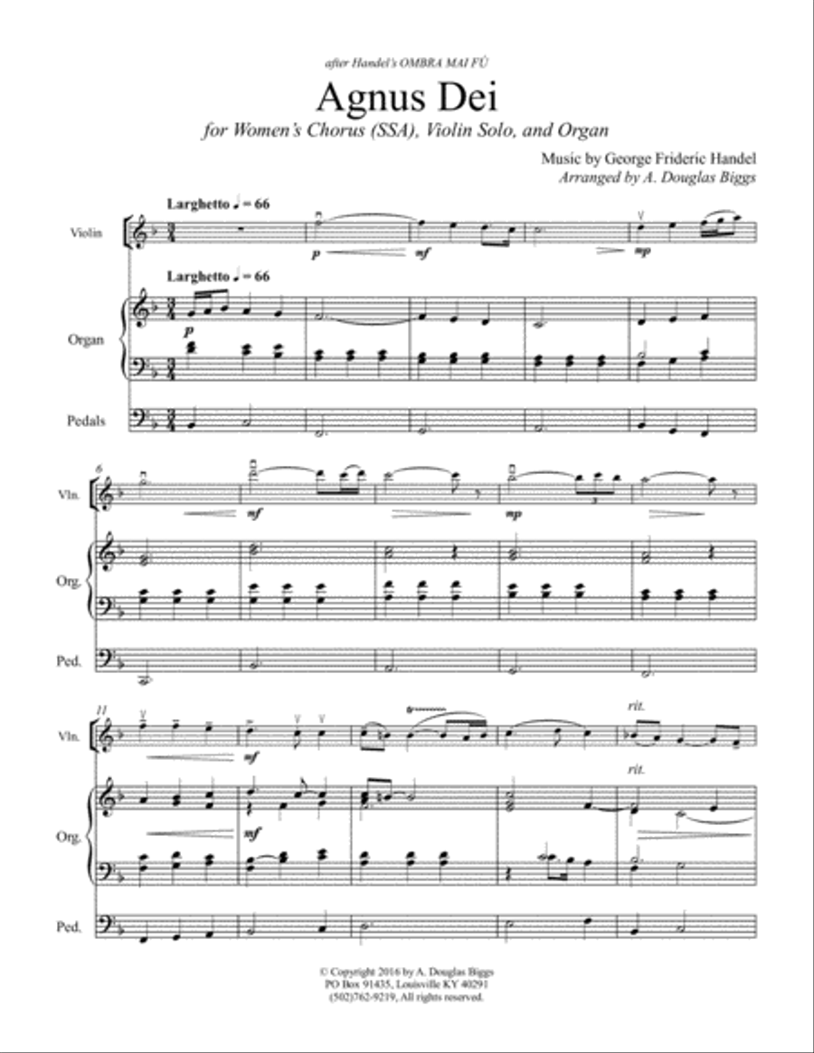 Agnus Dei for SSA Chorus, Violin Solo and Organ SSA scores gallery preview page 3