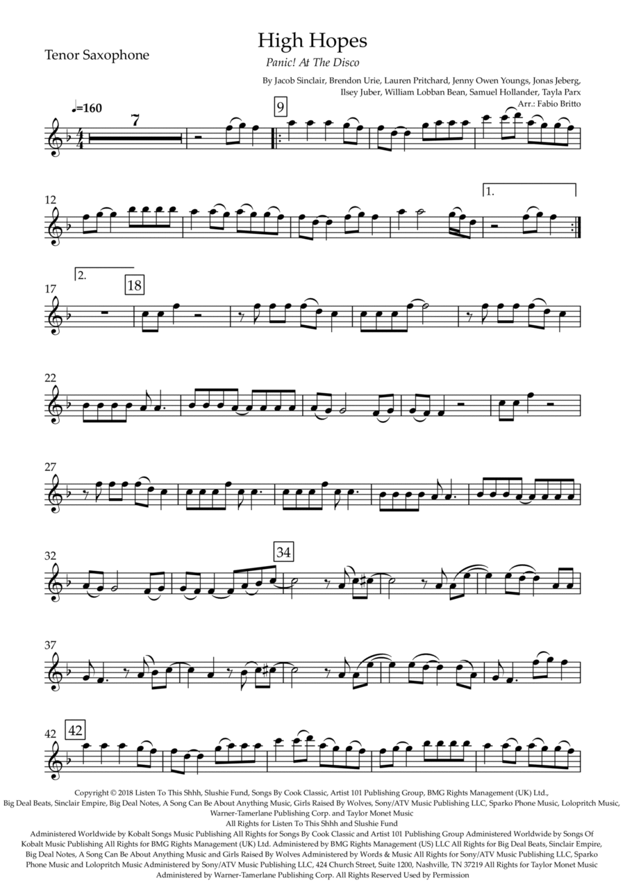 High Hopes High Hopes Tenor Saxophone scores gallery preview page 1
