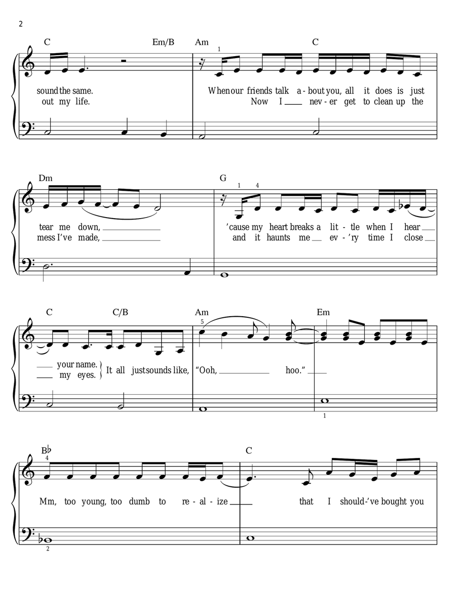 When I Was Your Man Easy Piano scores gallery preview page 2