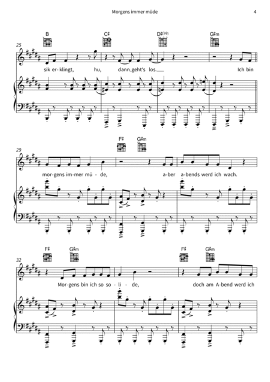 Morgens immer müde Piano, Vocal, Guitar scores gallery preview page 6