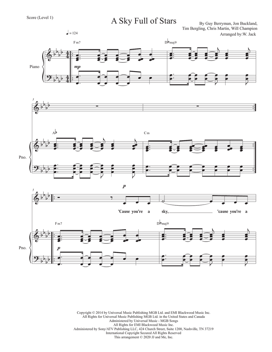 A Sky Full Of Stars Unison Choir scores gallery preview page 1