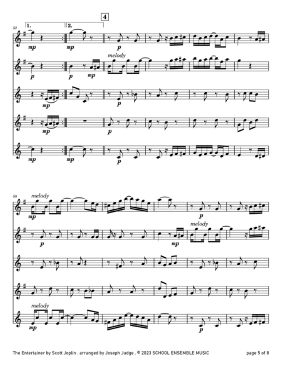 The Entertainer by Scott Joplin for Saxophone Quartet in Schools Saxophone Quartet scores gallery preview page 5