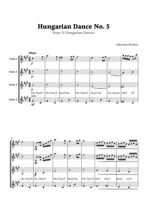 Hungarian Dance No. 5 by Brahms for Violin Quartet