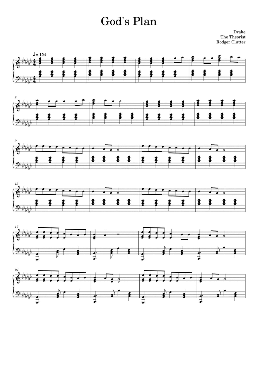 God's Plan Piano Solo scores gallery preview page 1