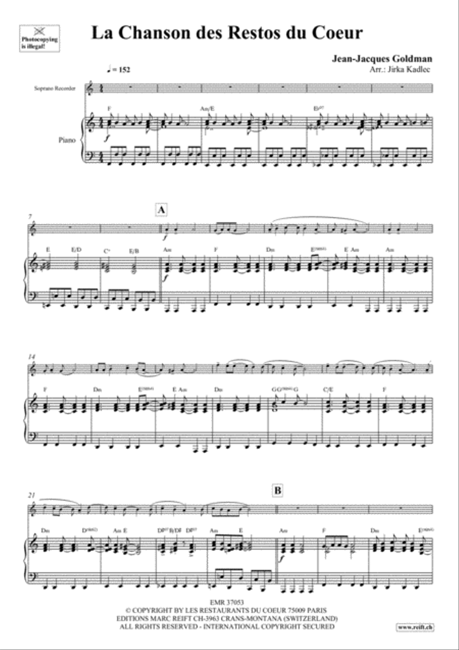 La Chanson des Restos du Coeur Soprano Recorder scores gallery preview page 4
