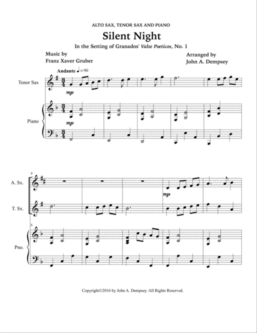 Silent Night (Trio for Alto Sax, Tenor Sax and Piano) Small Ensemble scores gallery preview page 5