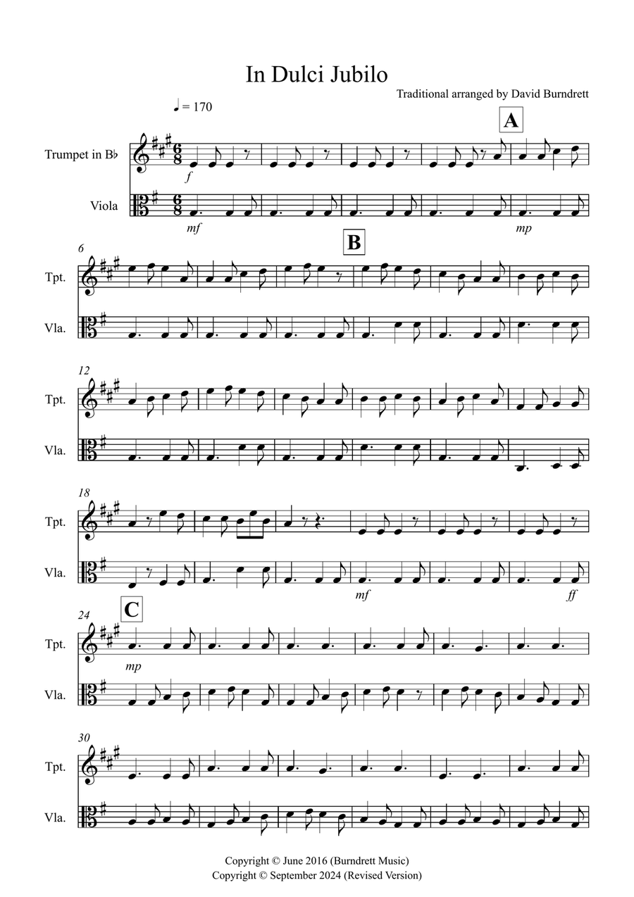 Book cover for In Dulci Jubilo for Trumpet and Viola Duet