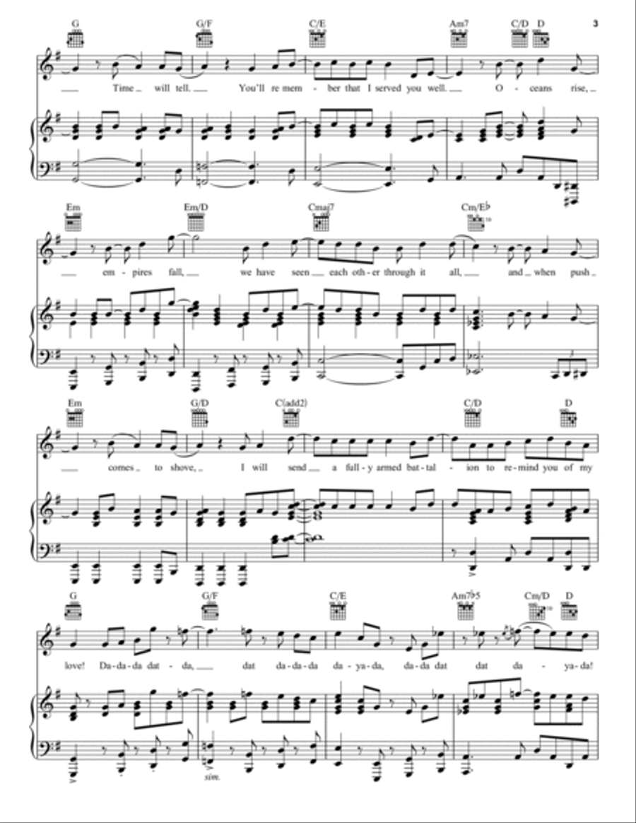 You'll Be Back (from Hamilton) Piano, Vocal, Guitar scores gallery preview page 3