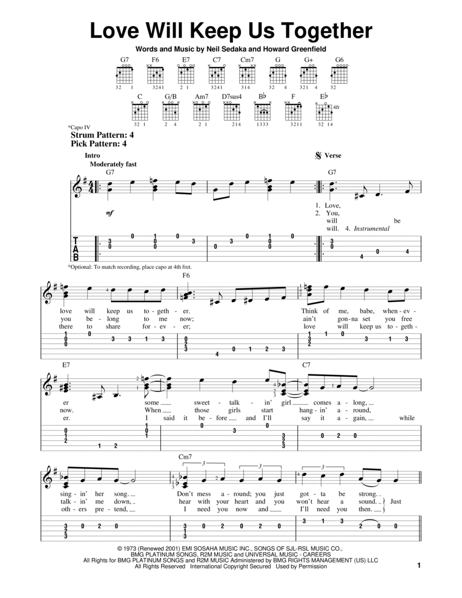 Love Will Keep Us Together Acoustic Guitar scores gallery preview page 1