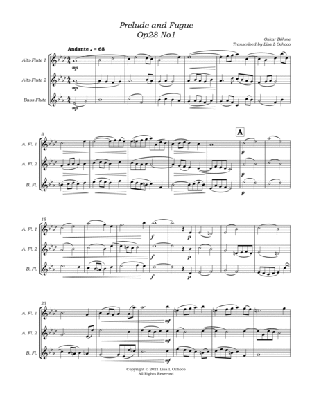 Prelude and Fugue Op28 No1 for Low Flute Trio (2A, B) image number null