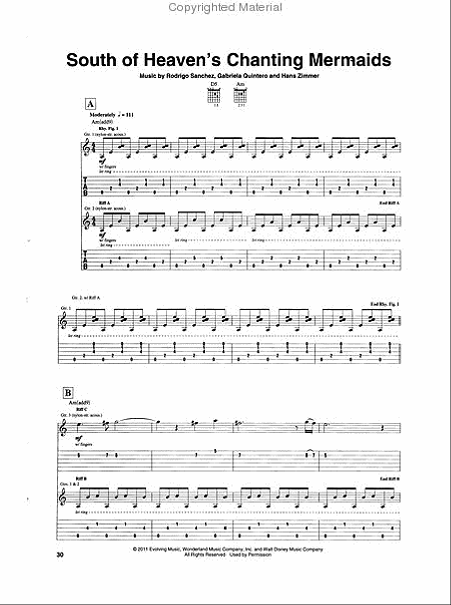 Pirates of the Caribbean - On Stranger Tides Guitar Tablature scores gallery preview page 3
