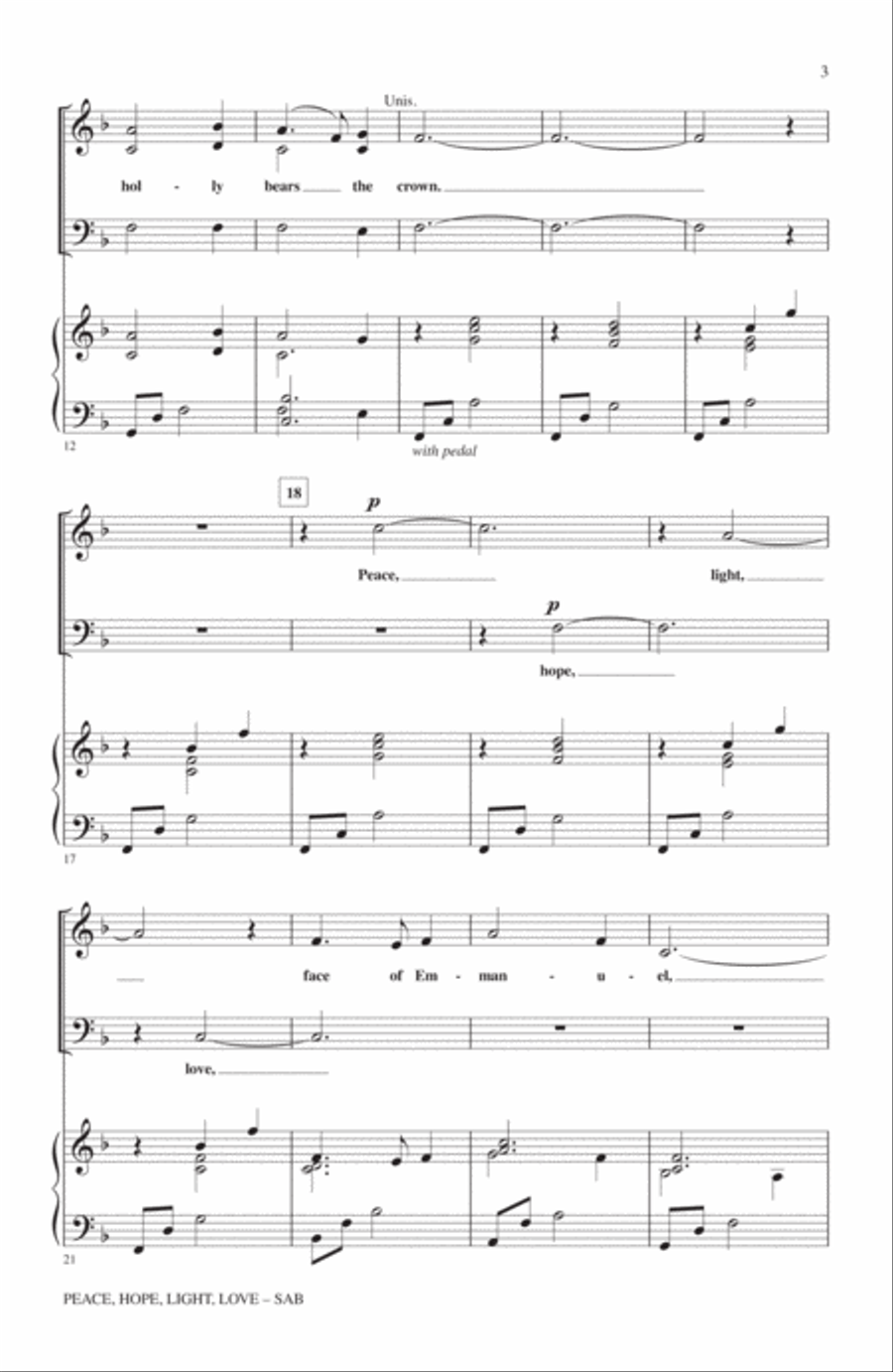 Peace, Hope, Light, Love (with The Holly And The Ivy) 3-Part scores gallery preview page 2