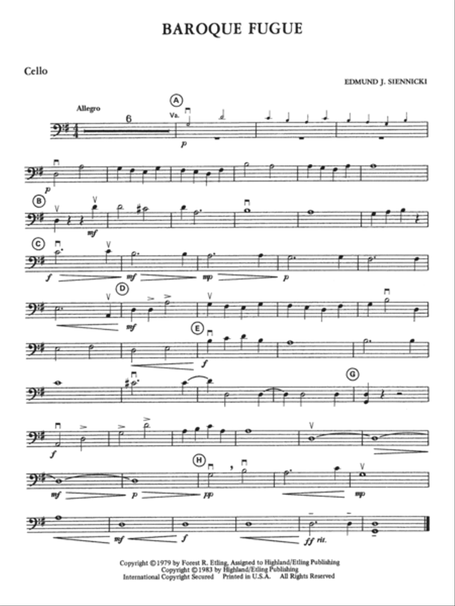 Baroque Fugue: Cello String Orchestra scores gallery preview page 1