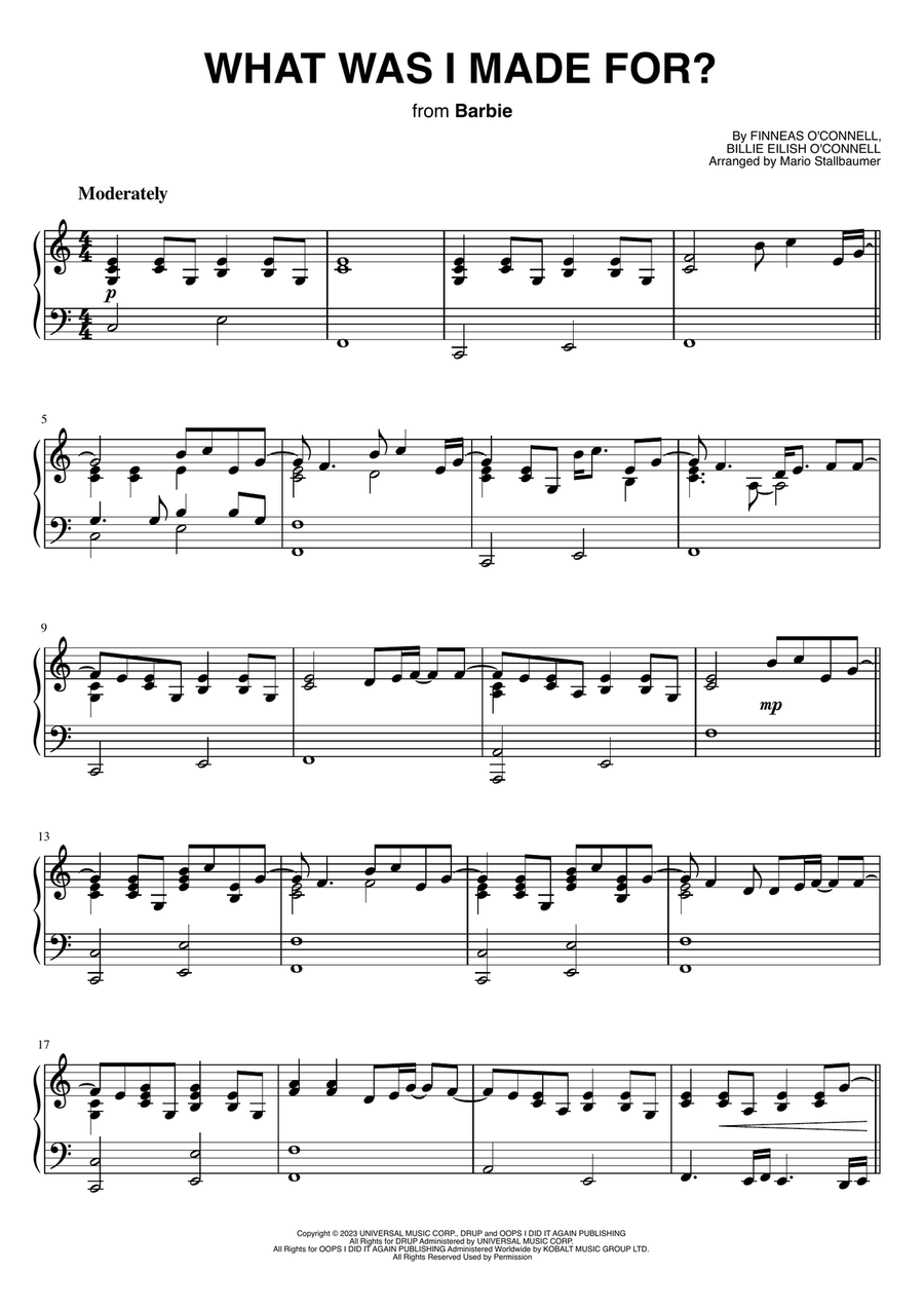 What Was I Made For? Piano Solo scores gallery preview page 1