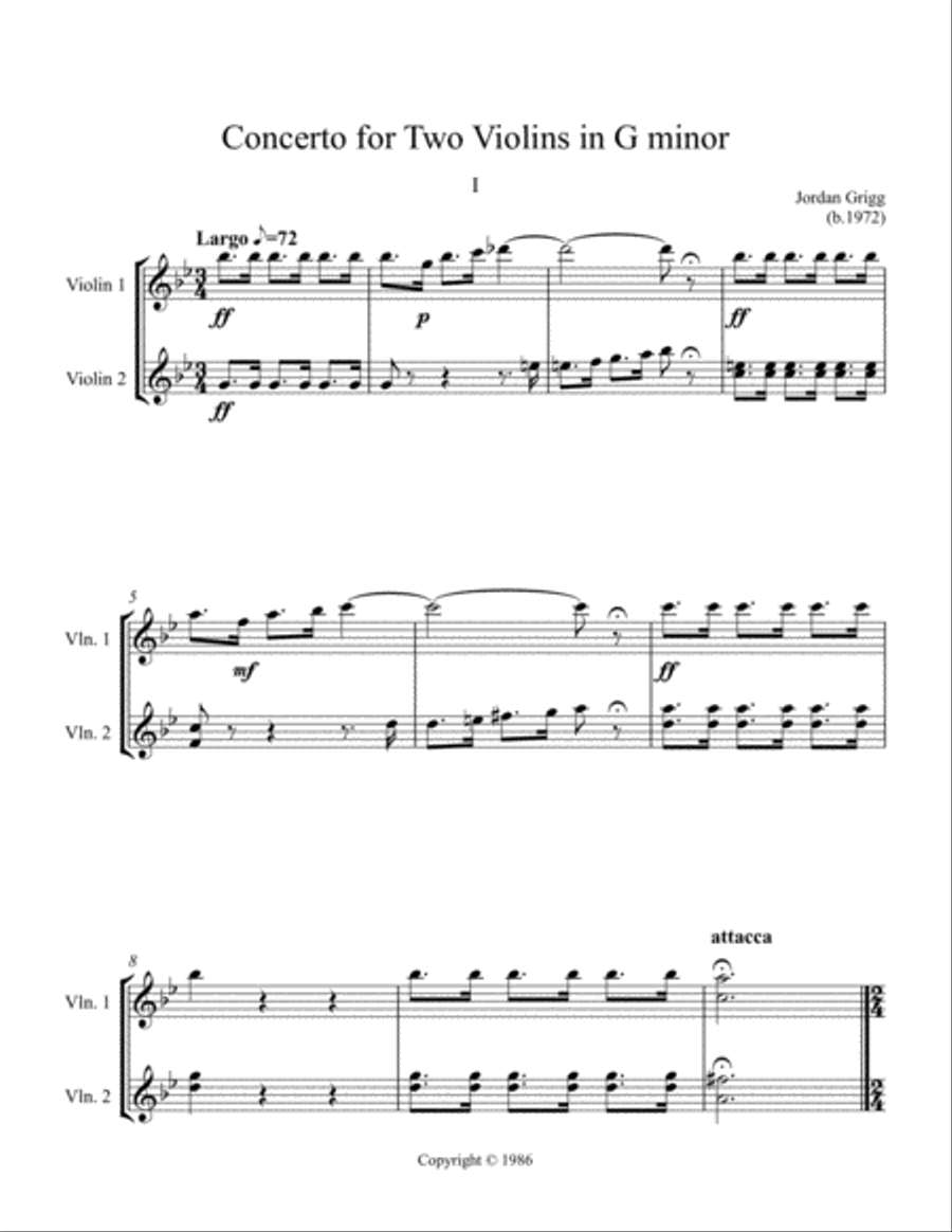 Concerto in G minor for Two Violins String Duet scores gallery preview page 1