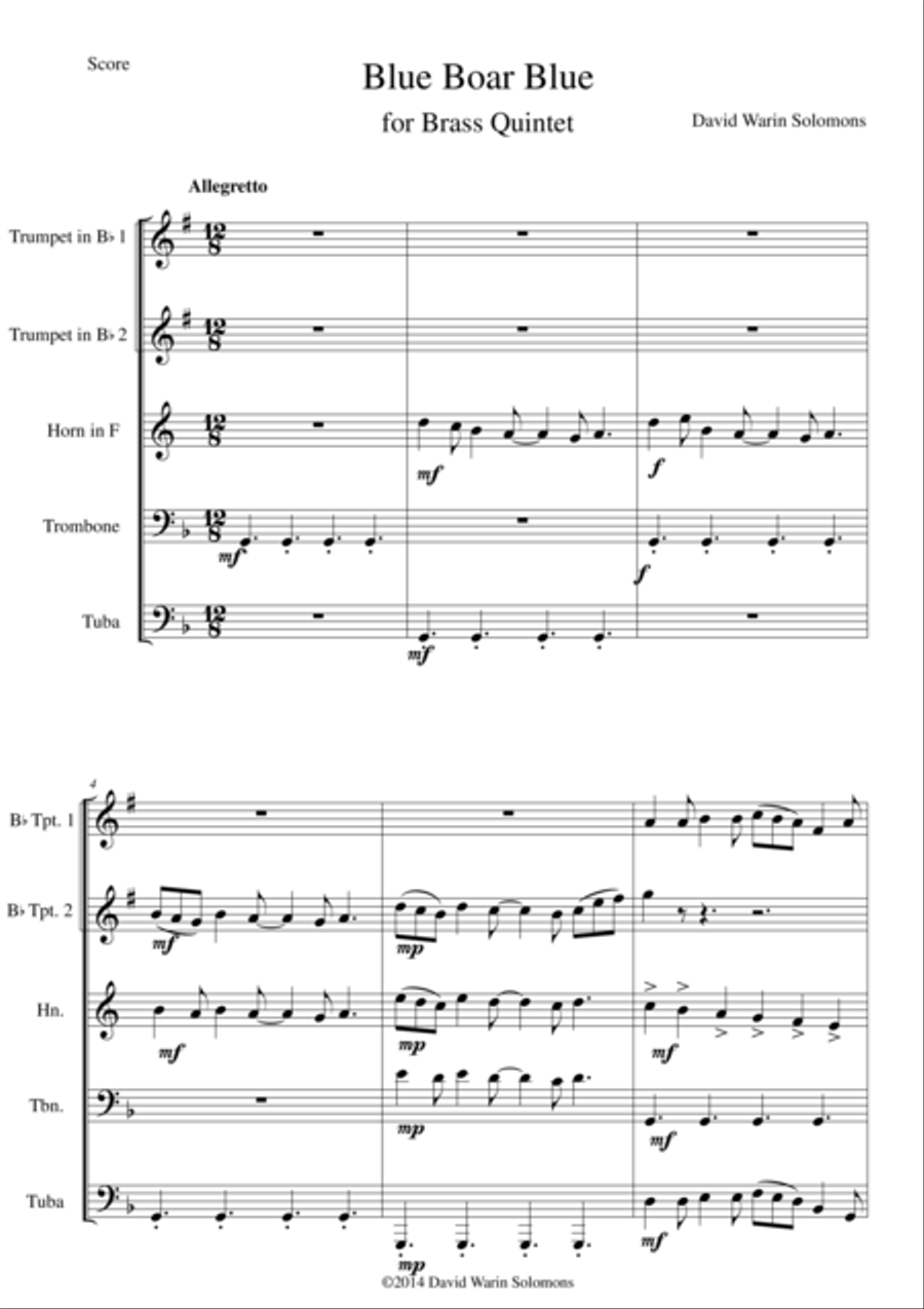 Blue Boar Blue for brass quintet Brass Quintet scores gallery preview page 1