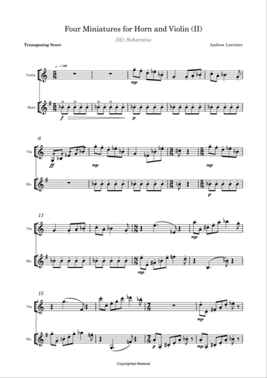 Four Miniatures for Horn and Violin image number null
