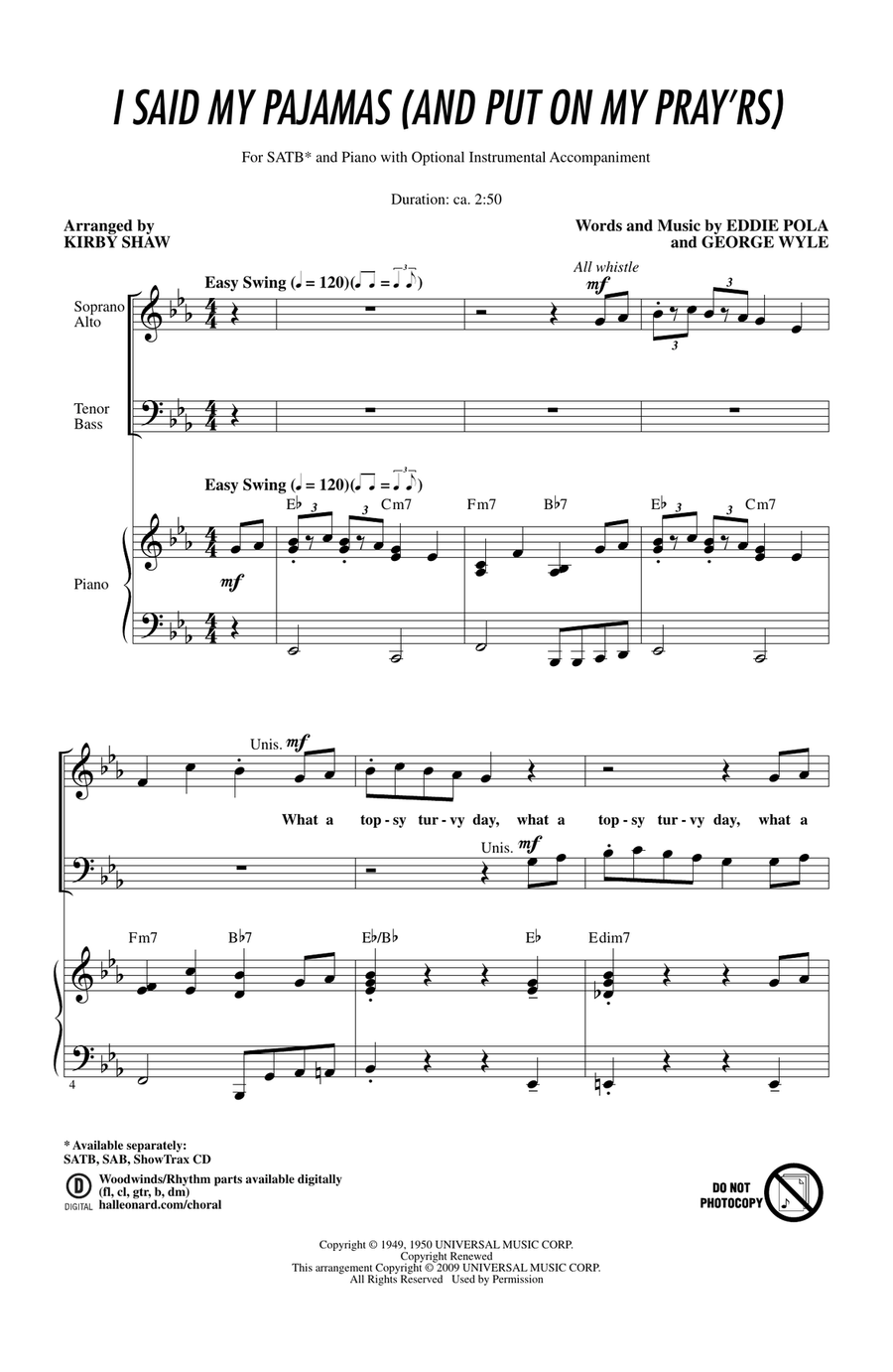 I Said My Pajamas (And Put On My Pray'rs) 4-Part scores gallery preview page 1