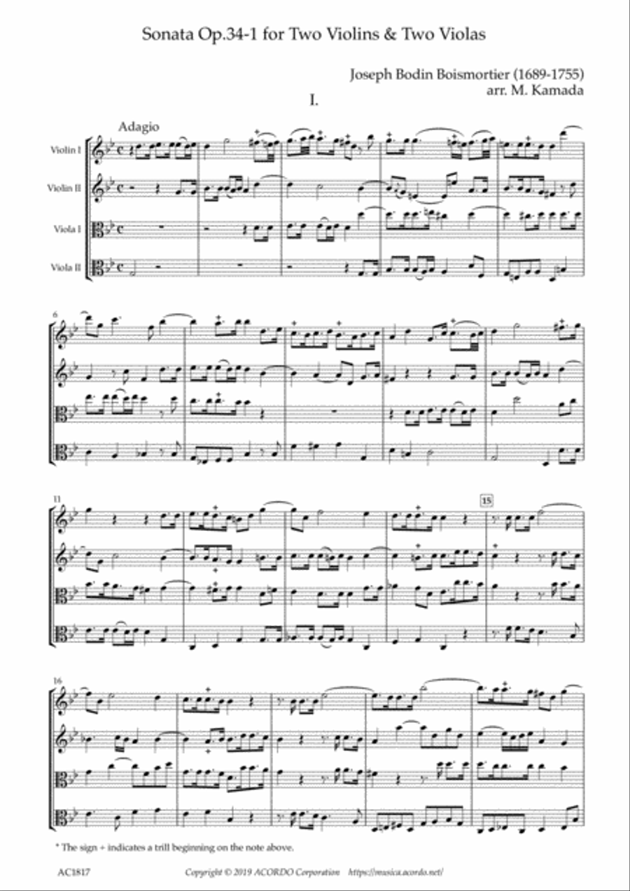 Sonata Op.34-1 for Two Violins & Two Violas String Duet scores gallery preview page 1