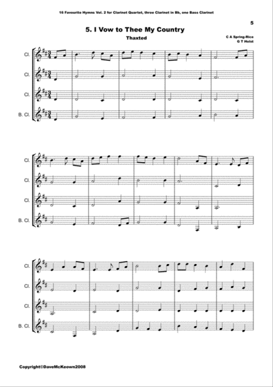 16 Favourite ﻿Hymns for Clarinet Quartet (Vol 2.) image number null