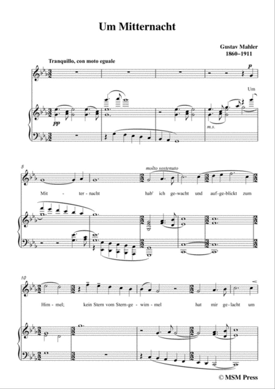Mahler-Um Mitternacht in c minor,for Voice and Piano Voice Solo scores gallery preview page 3