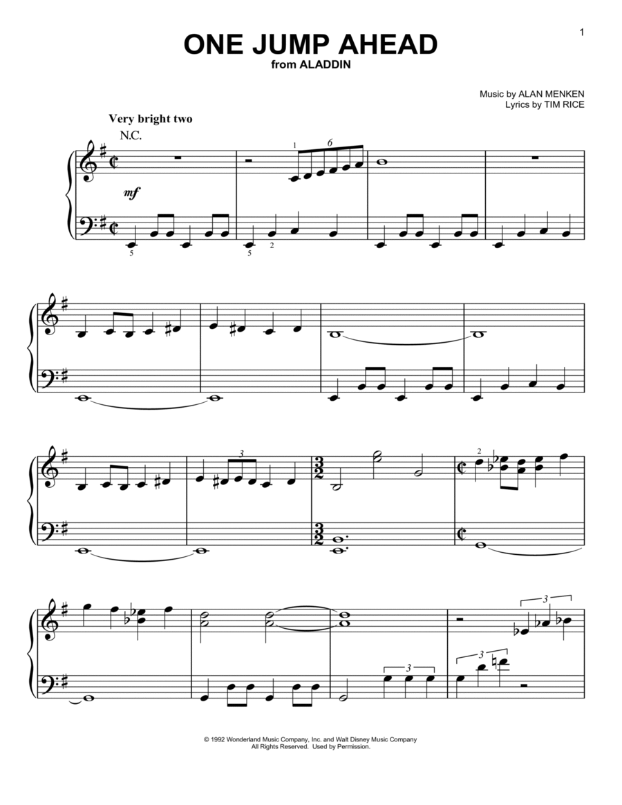 One Jump Ahead (from Disney's Aladdin) Easy Piano scores gallery preview page 1