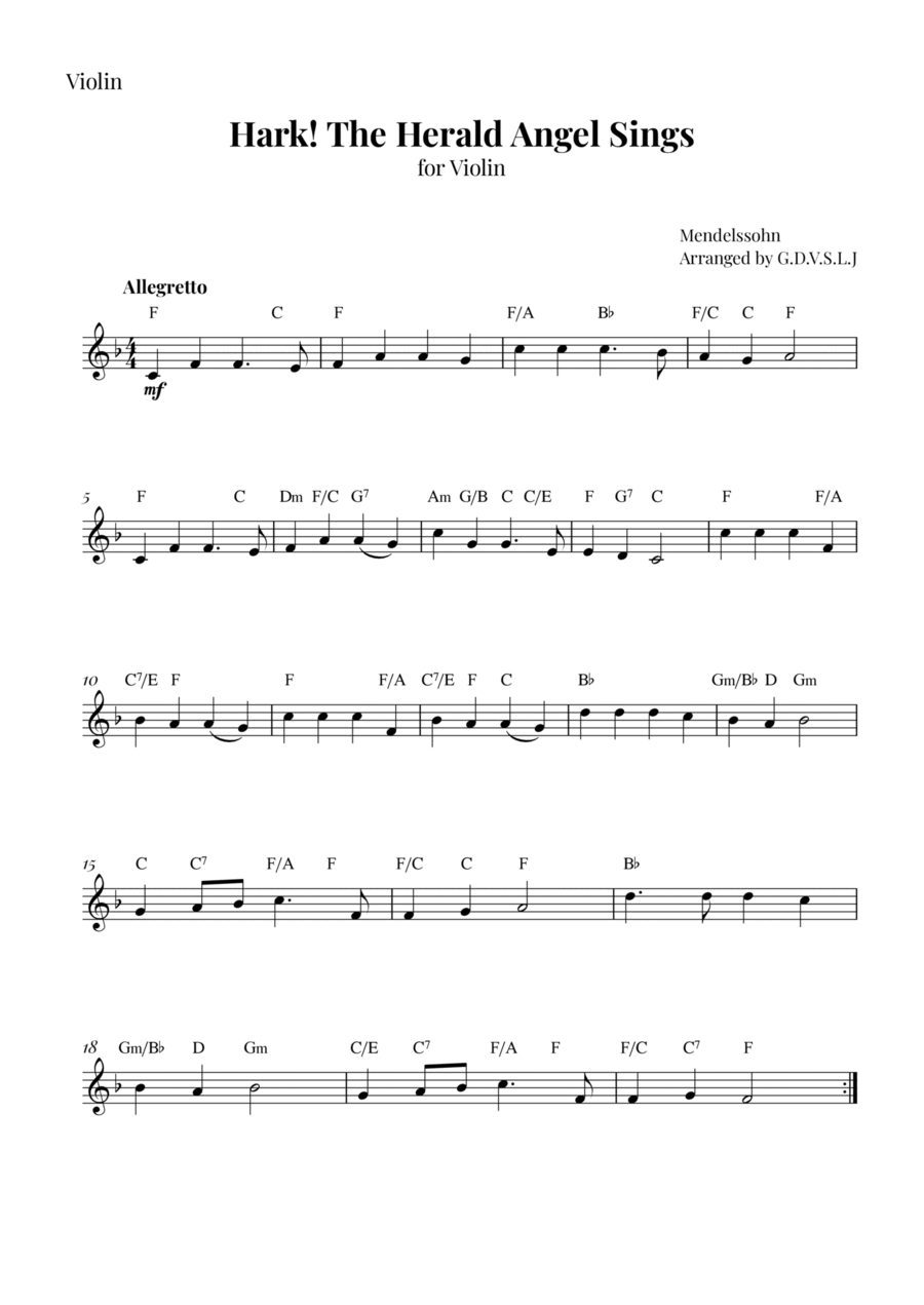 Hark! The Herald Angel Sings Violin Solo scores gallery preview page 1