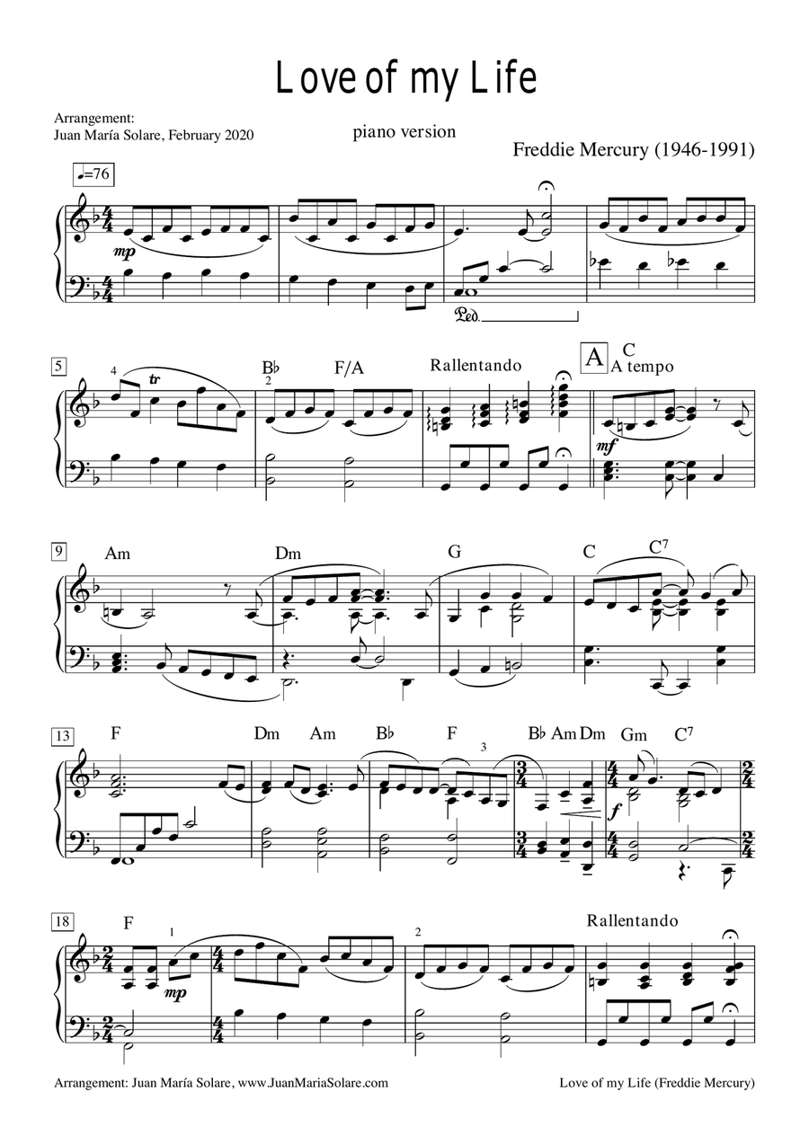 Love Of My Life Piano Solo scores gallery preview page 1