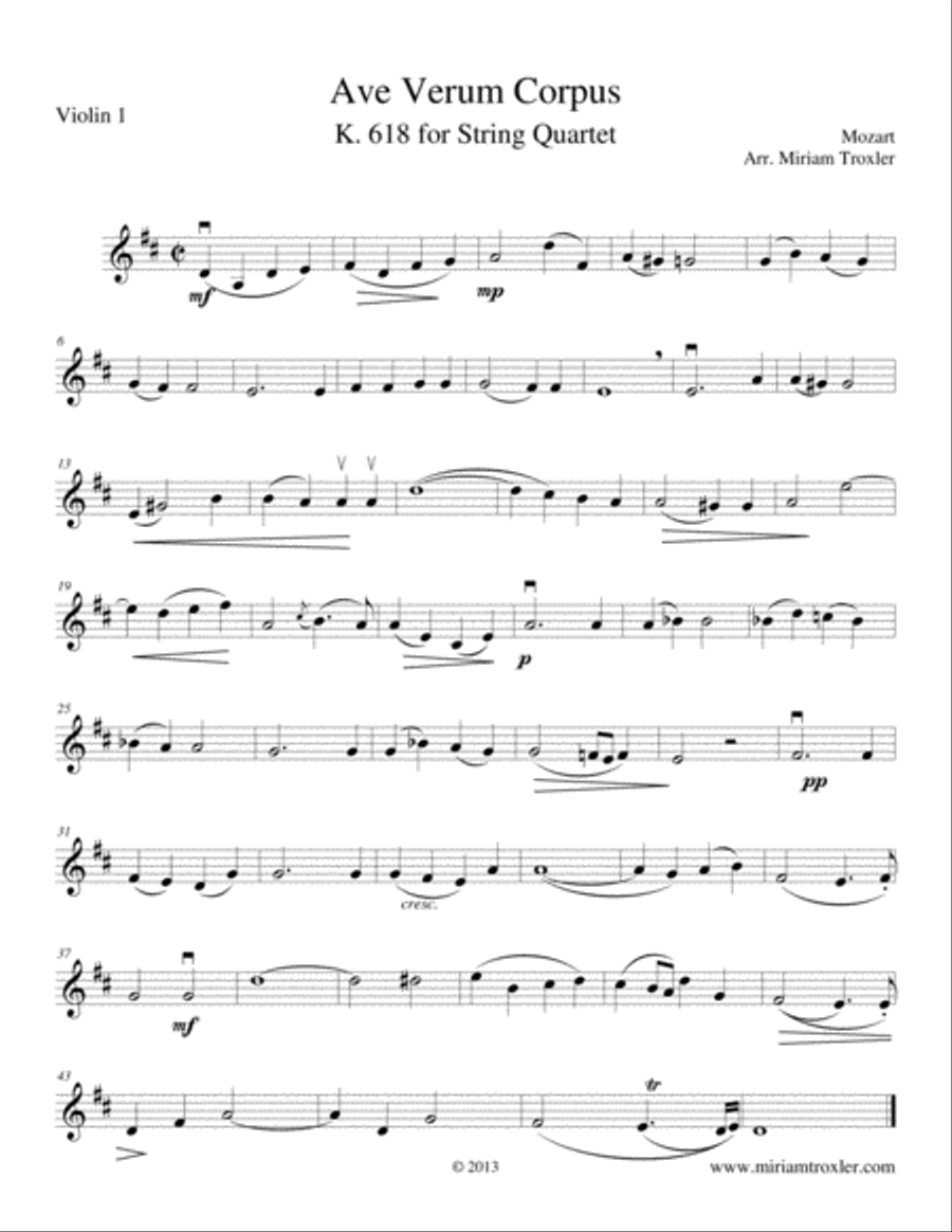 Ave Verum Corpus for String Quartet String Quartet scores gallery preview page 4