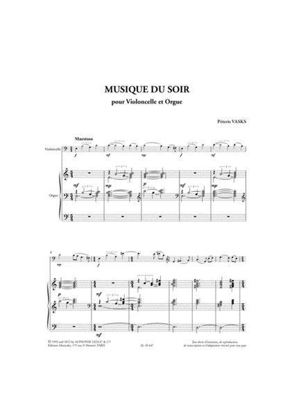 Musique Du Soir (7e/8e) Pour Violoncelle Et Orgue