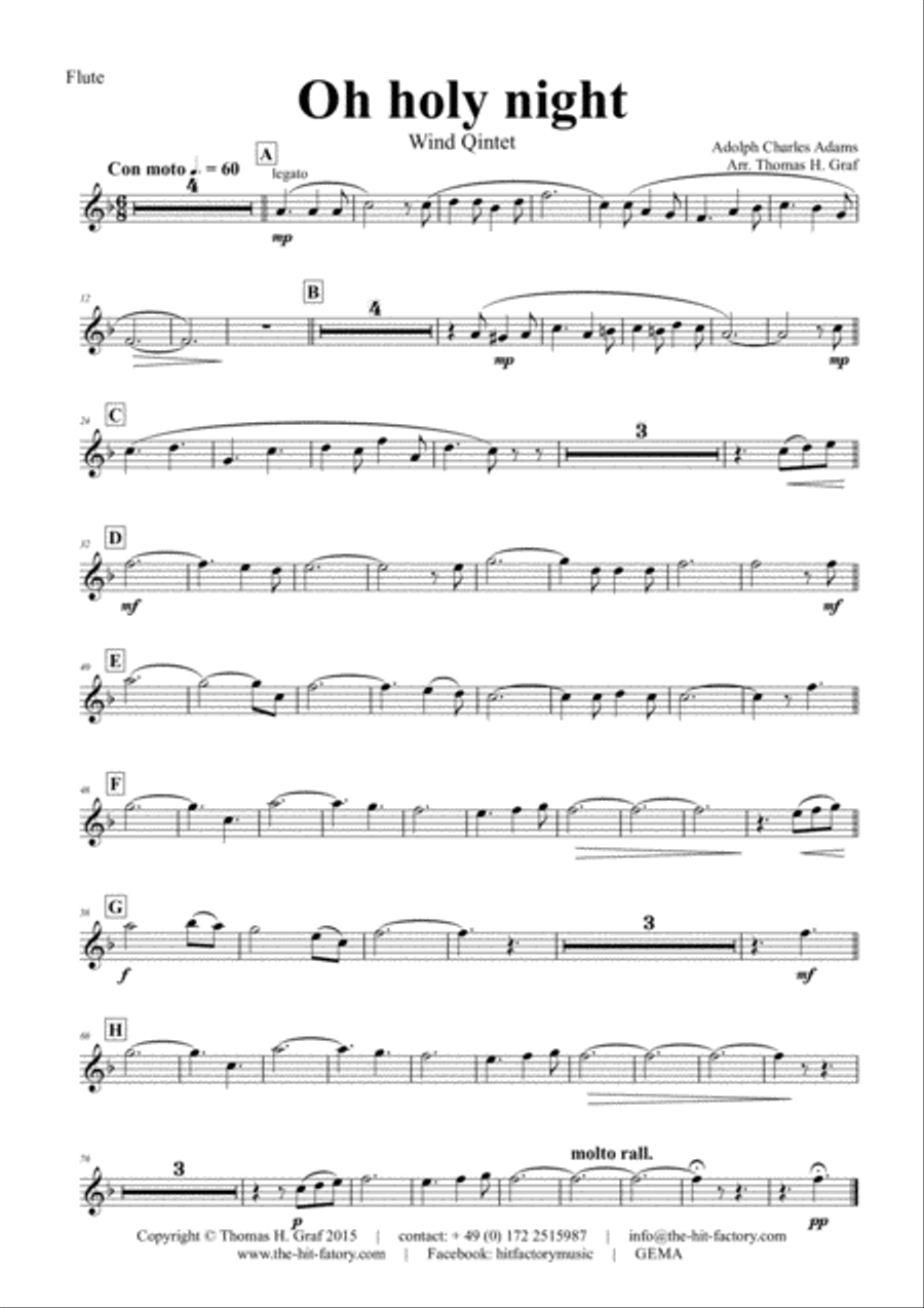 Oh holy night - Cantique de Noël - Christmas Song - Wind Quintet Woodwind Quintet scores gallery preview page 5
