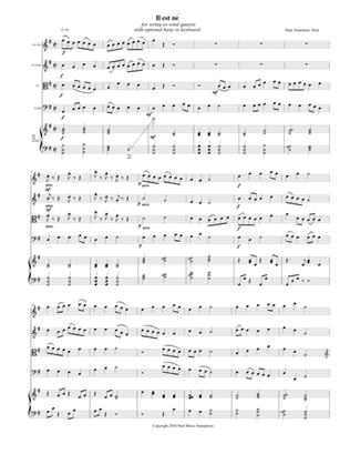 Il est ne (He Is Born) score, arranged for string quartet or flute quartet with optional harp or key