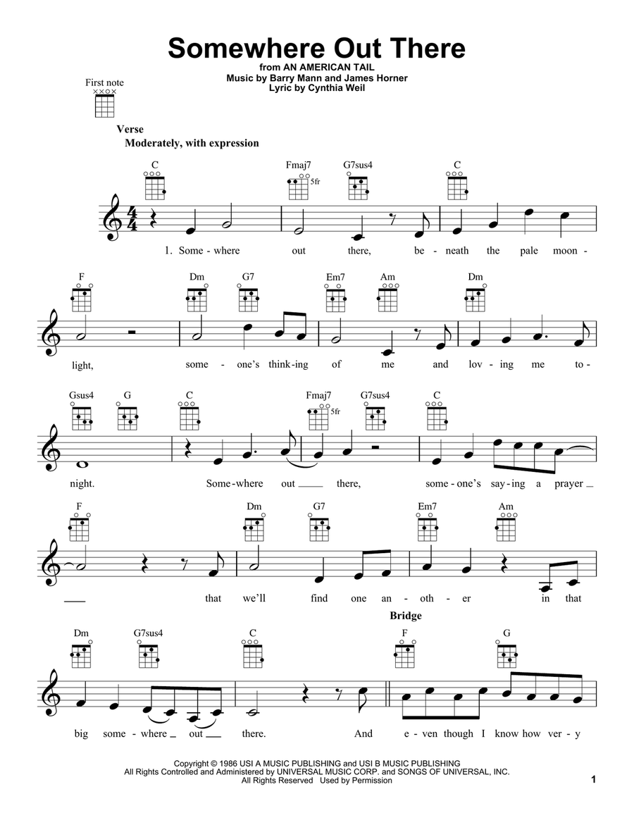 Somewhere Out There Somewhere Out There Ukulele scores gallery preview page 1