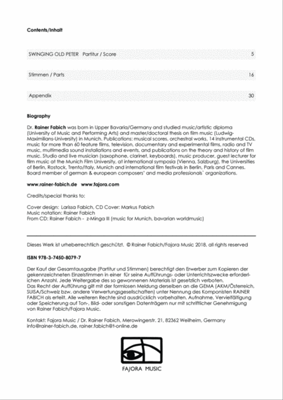 SWINGING OLD PETER for Saxophone Quartet Jazz Ensemble scores gallery preview page 3