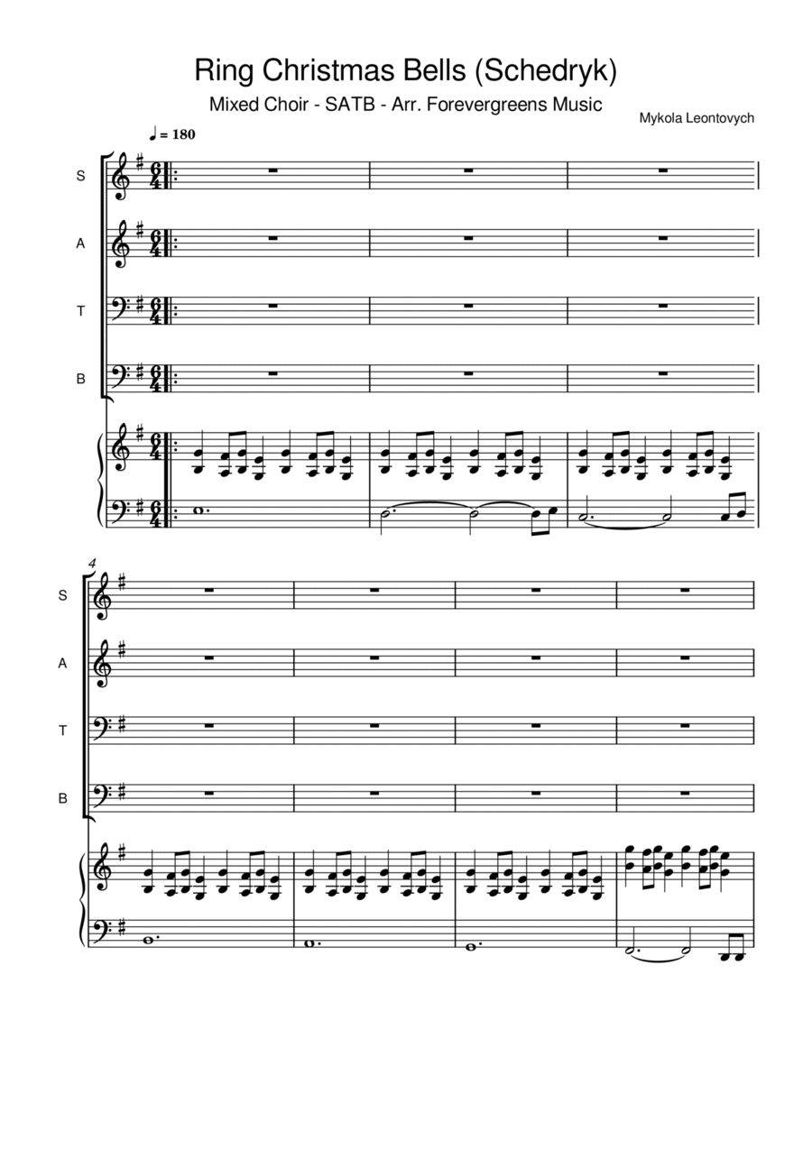 Ring Christmas Bells (Schedryk) - Mixed Choir - SATB - Arr. Forevergreens Music 4-Part scores gallery preview page 1