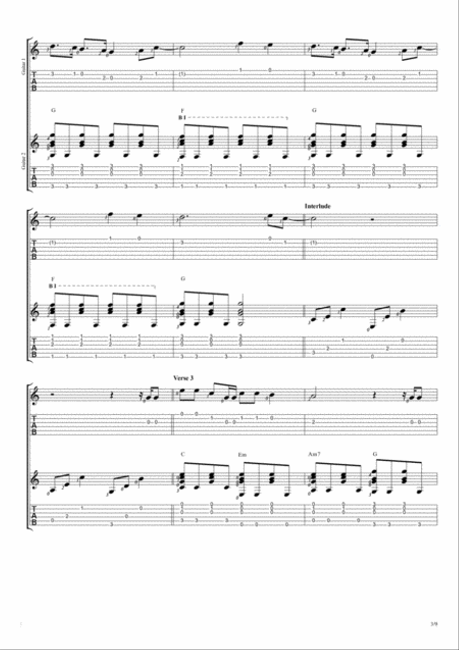 Fix You Guitar Tablature scores gallery preview page 3